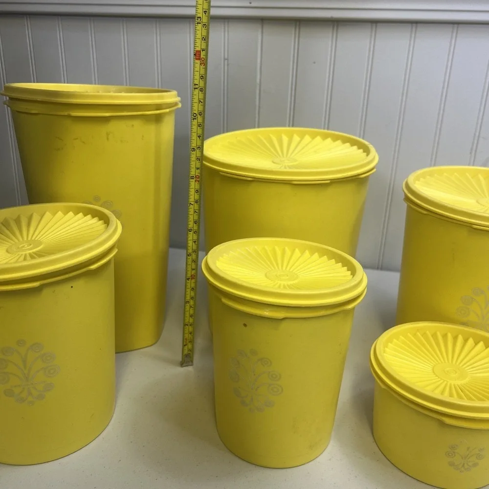 MCM 1970's Tupperware Daffodil Yellow Canister Set W/Lids 12pc Set